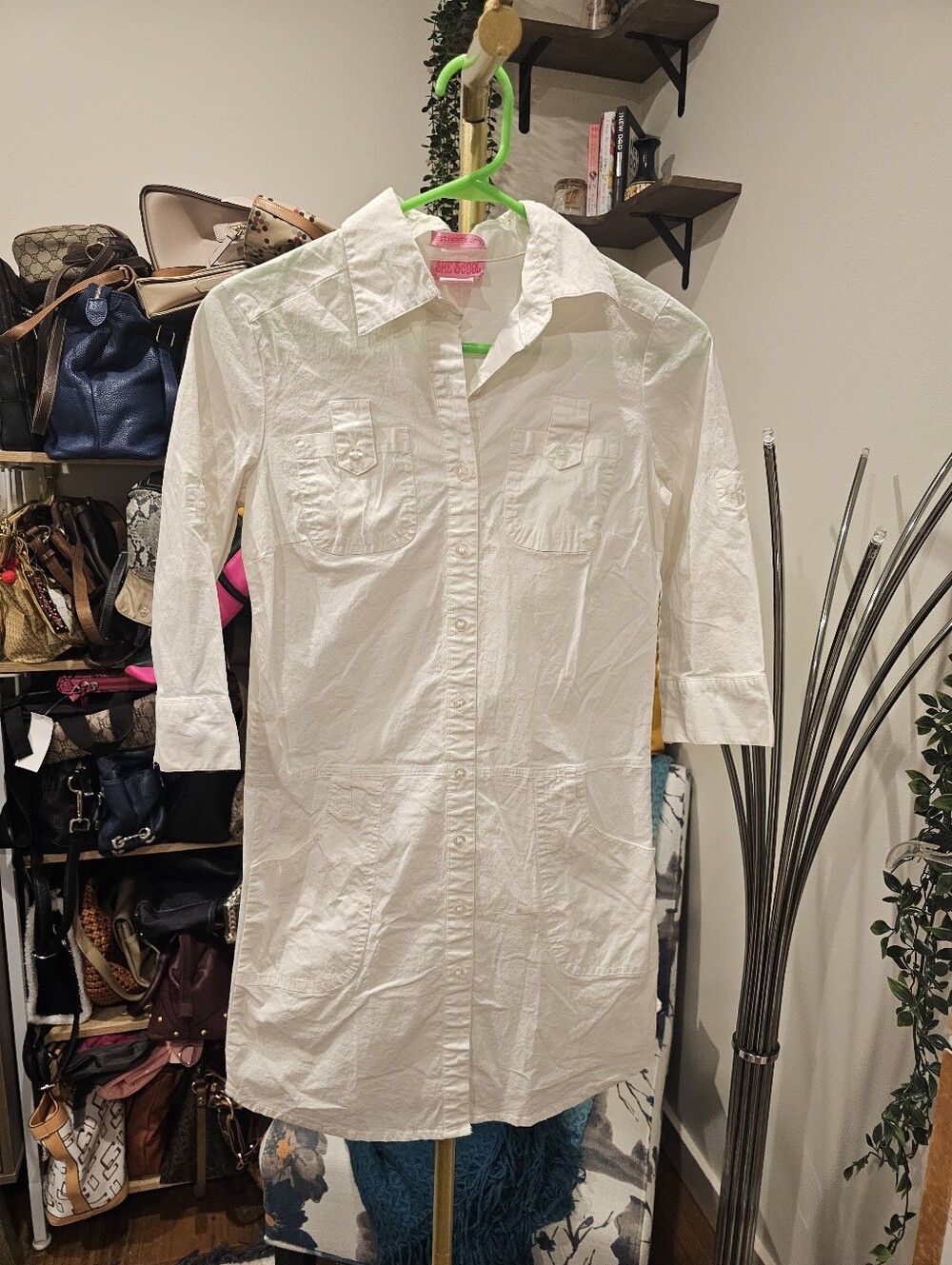 Vintage She's Cool White Collared Button Shirt Dress
